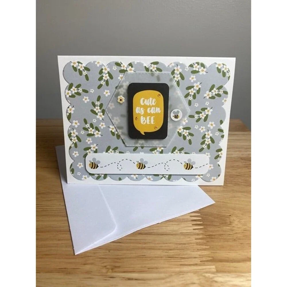 Bee & Flowers Greeting Card – Handmade A2 Card – All Occasion Blank Card